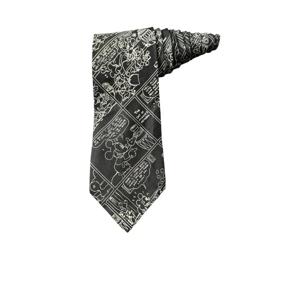 Disney Balancine Tie Works Mickey Mouse Comic Strip Black White Necktie Silk